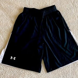 Black Under Armour shorts with white piping on sides. Like new!!